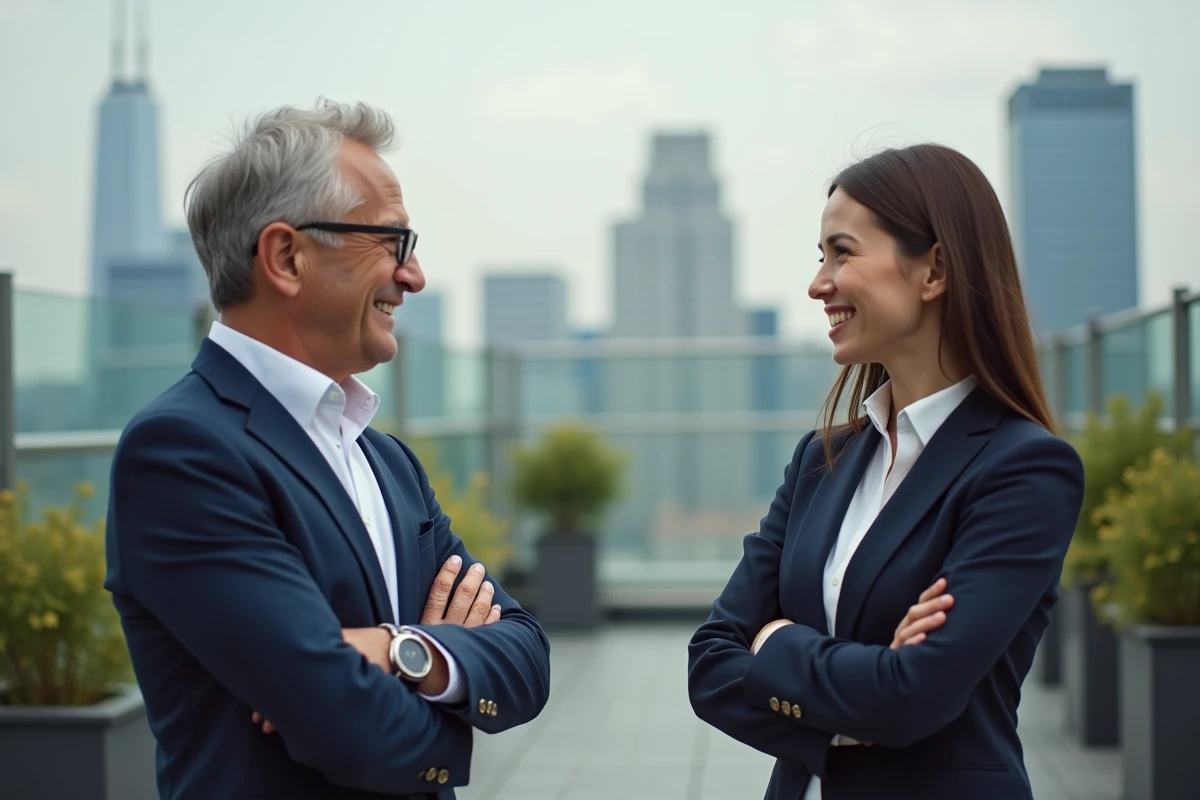 Jeune entrepreneure discutant avec un mentor en extérieur