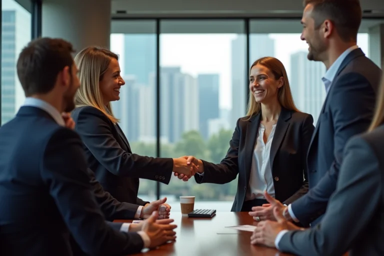 Professionnels d'affaires échangeant lors d'un réseautage