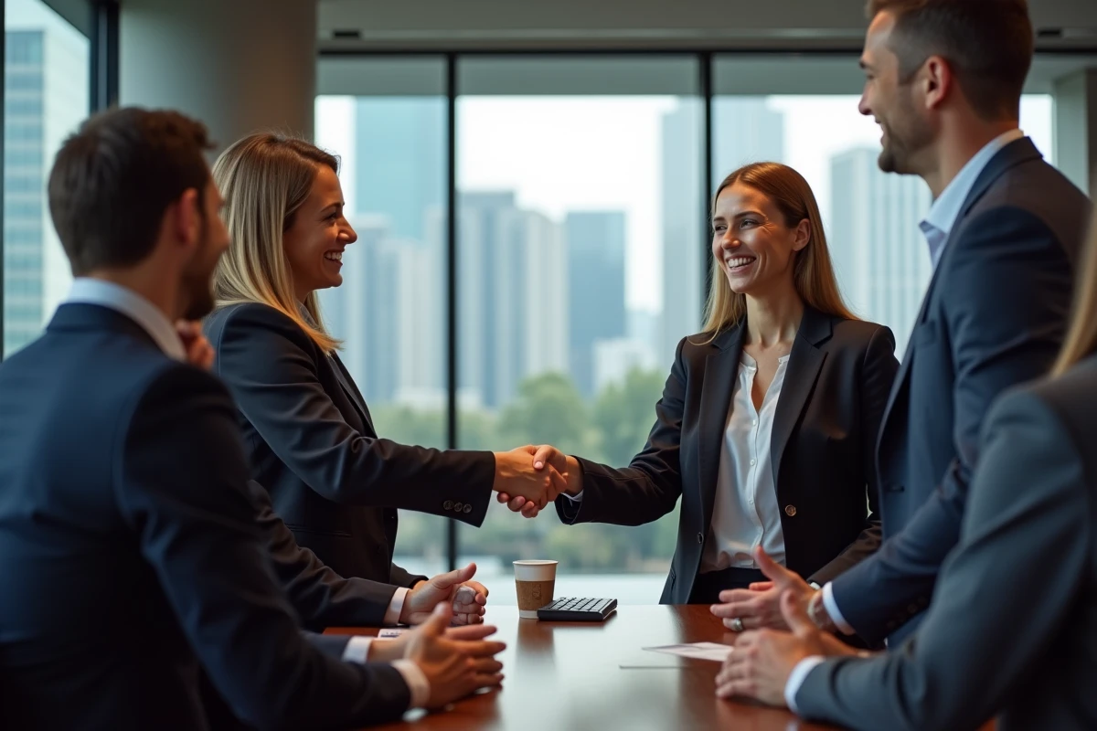 Professionnels d'affaires échangeant lors d'un réseautage