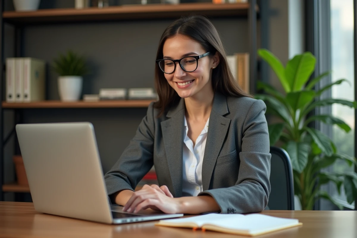 Femme confiante au bureau dans un espace coworking moderne