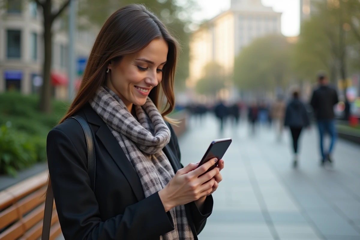 Femme urbaine avec vape pen et smartphone en extérieur