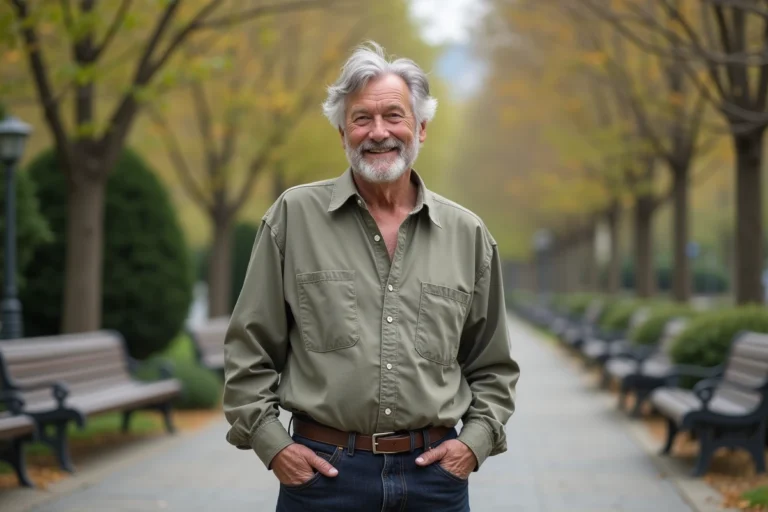 Homme mature en plein air dans un parc au printemps