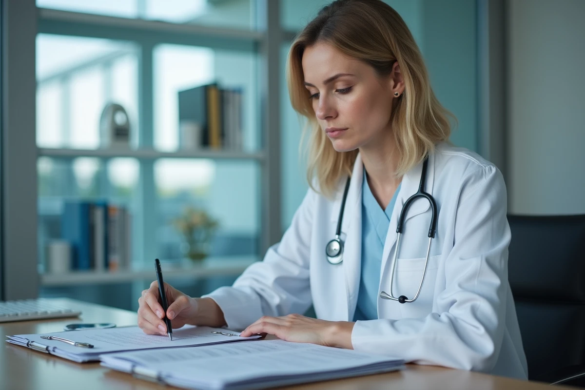 Médecin femme en blouse blanche dans un bureau hospitalier